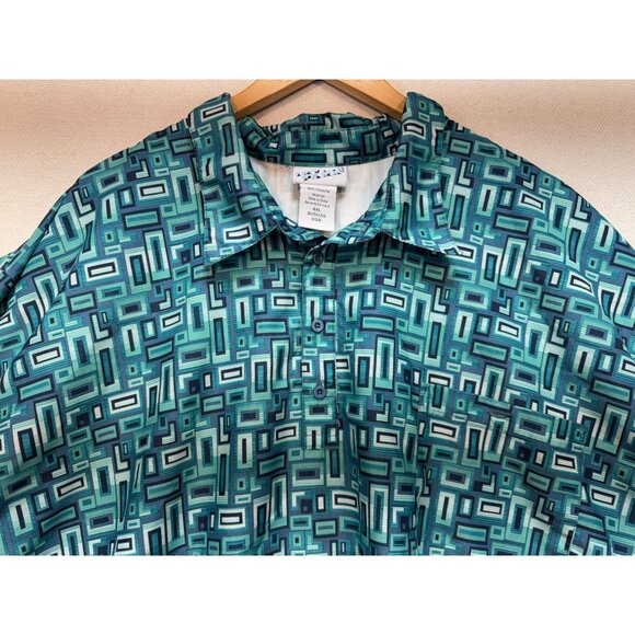 Irvine Park Mens Short Sleeve Henley Shirt Size  4XL Retro Geometric Casual Y2K - Picture 3 of 9